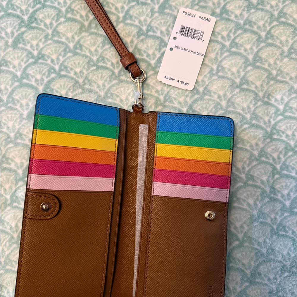 Coach Brown LeatherWristlet Wallet with Rainbow 🌈 - Picture 5 of 6